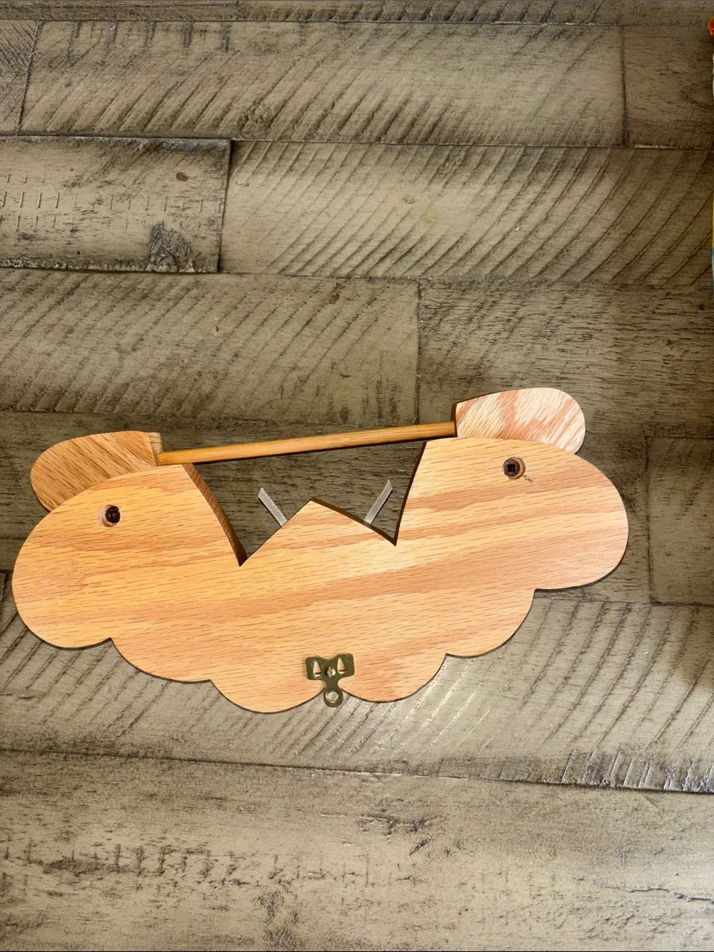 Vintage Handcrafted Brown Wood Heart Wall Hanging /towel holder with Rose Accent